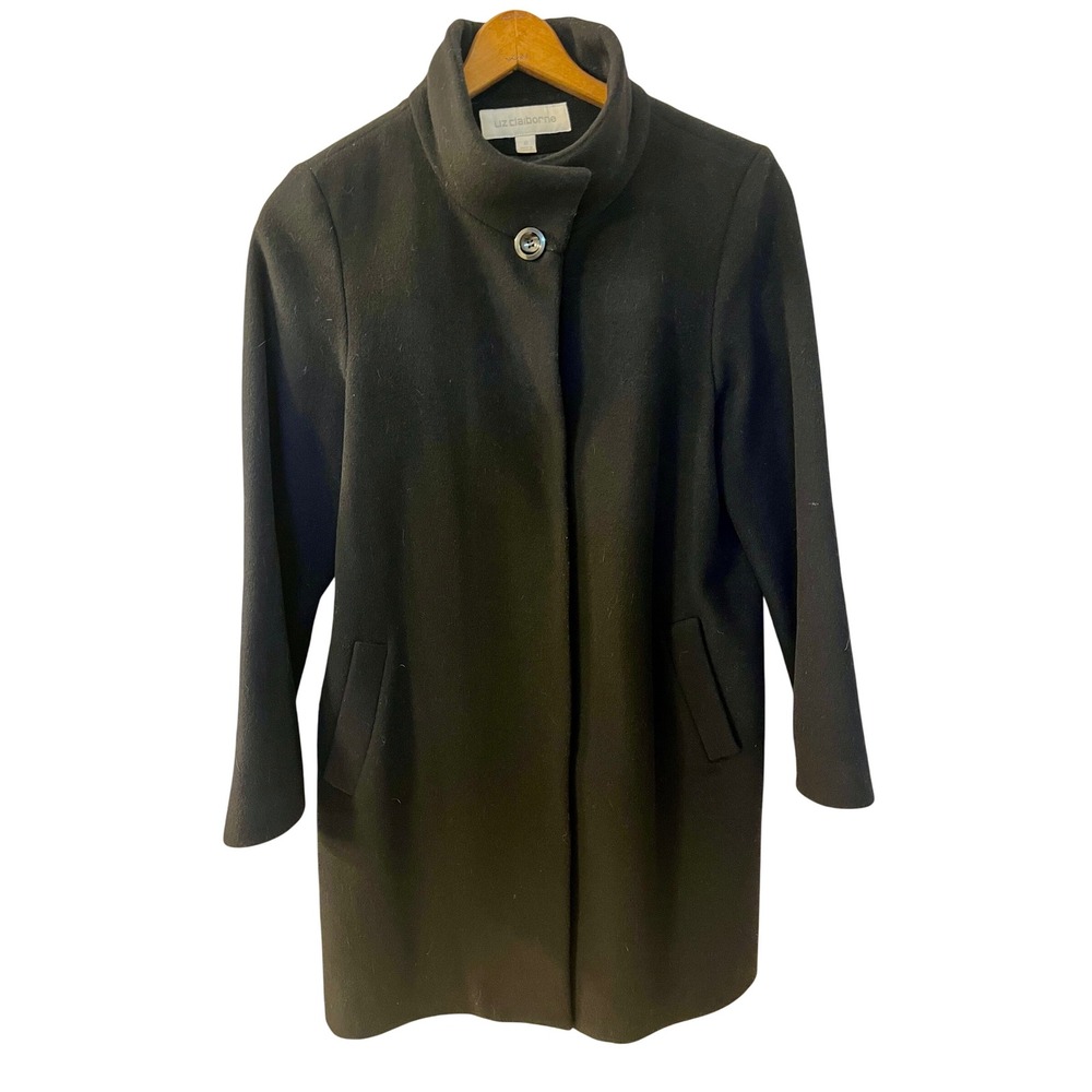 Vintage Liz Claiborne Black Cashmere Wool Blend Flared Coat Sz 8  Oversized Look